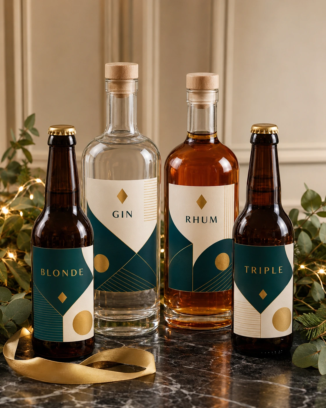 Bouteilles de gin, rhum et bières personnalisées pour cadeaux d’affaires