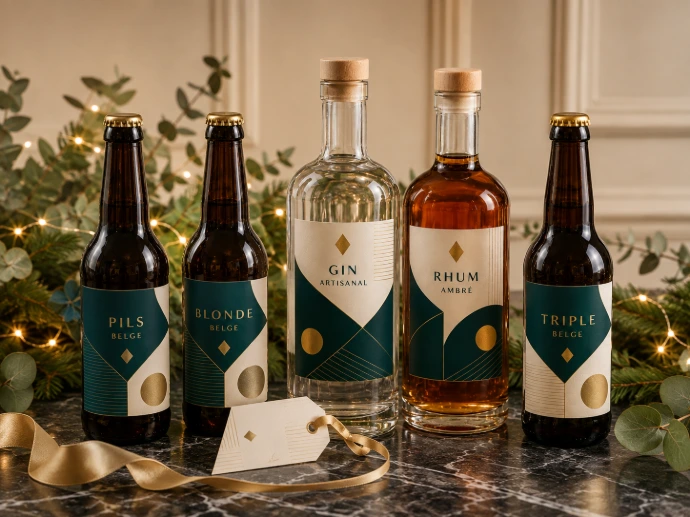 Gin, rhum et bières personnalisés avec une identité graphique commune
