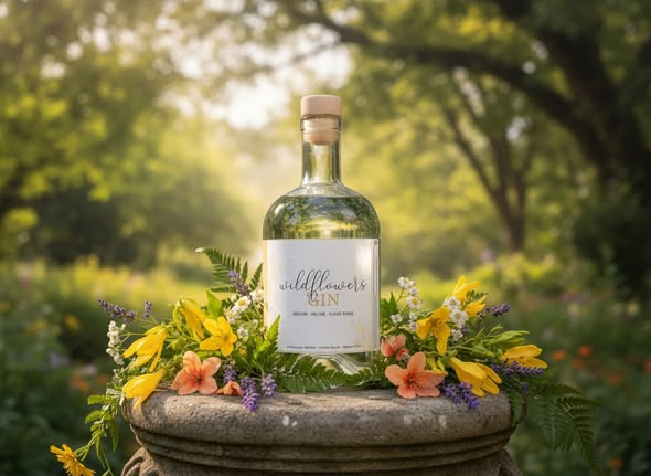 Gin personnalisé Wildflowers créé pour le fleuriste Sauvage à Nalinnes.