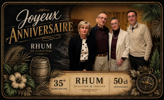 Rhum personnalisé avec photo de famille pour anniversaire