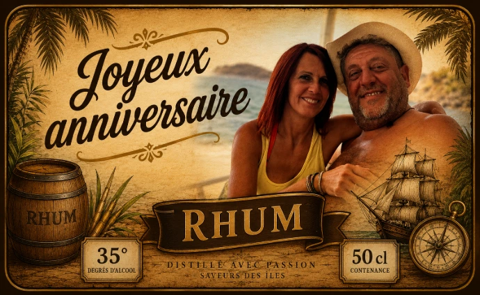 Bouteille de rhum personnalisée pour anniversaire de couple